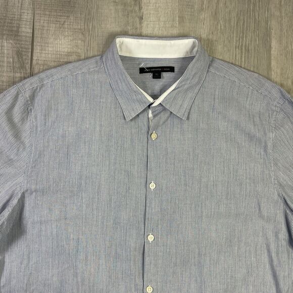 New John Varvatos Mens XL Light Blue Pin Stripes Seersucker Button Shirt O - Picture 4 of 9